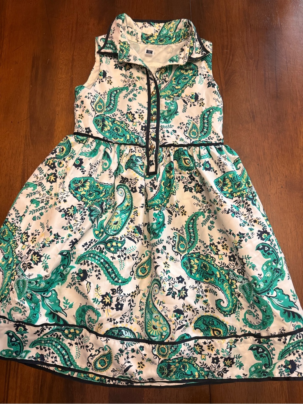 Janie and Jack White Dress with Green Paisley Print